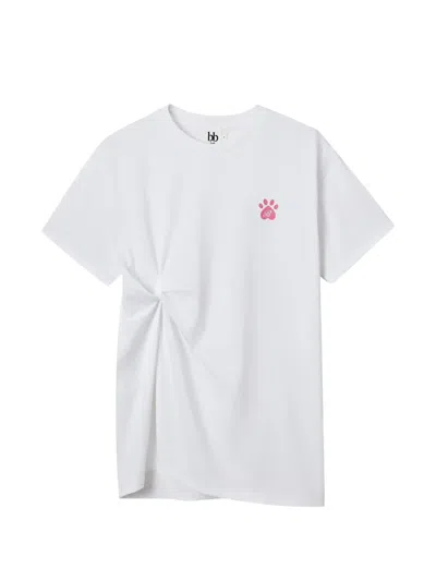 B+ab Cat-print Twist-detail T-shirt In White