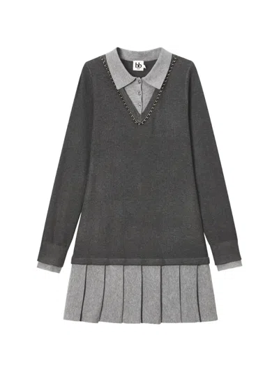 B+ab Chain-embellished Pleated Mini Dress In Gray