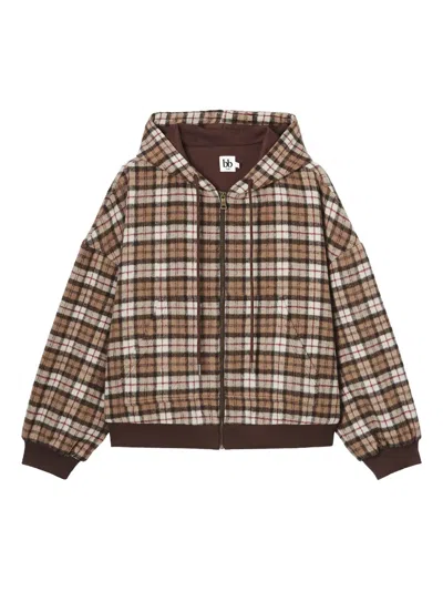 B+ab Check-pattern Hoodie In Brown