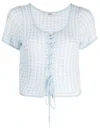 B+ab Checked Lace-up Knitted Top In Blue