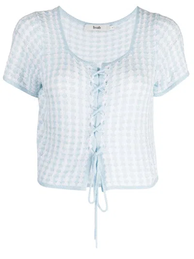 B+ab Checked Lace-up Knitted Top In Blue