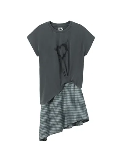 B+ab Check-pattern Asymmetric Dress In Gray