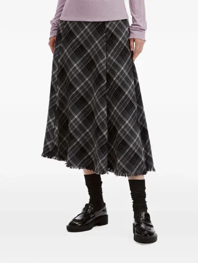 B+ab Check-pattern Asymmetric Midi Skirt In Gray