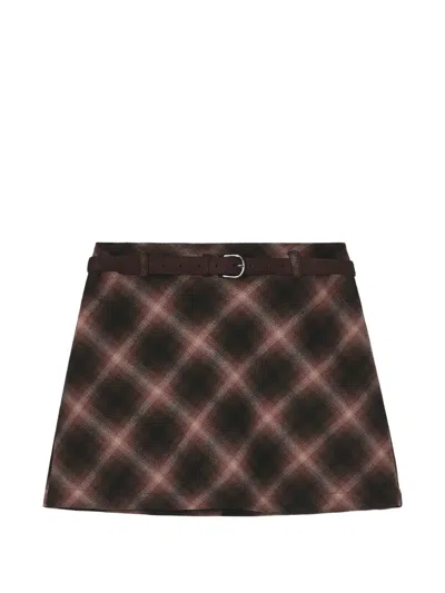 B+ab Check-pattern Belted Mini Skirt In Brown