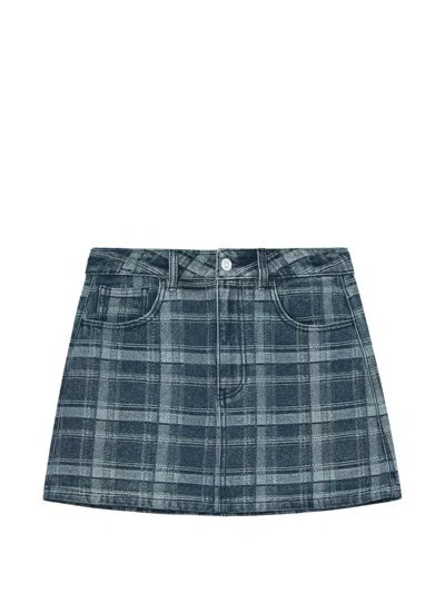 B+ab Check-pattern Denim Mini Skirt In Blue