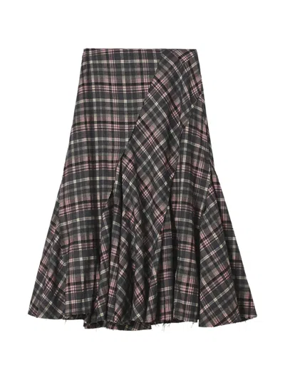 B+ab Check-pattern Midi Skirt In Brown