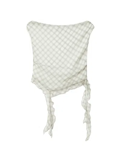 B+ab Check-pattern Ruffled Top In White