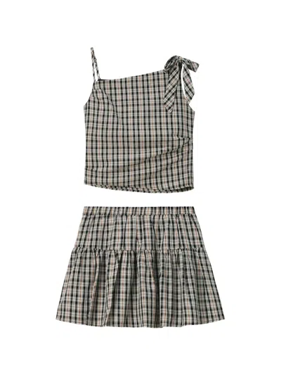 B+ab Check-pattern Tiered Jumpsuit In Neutral