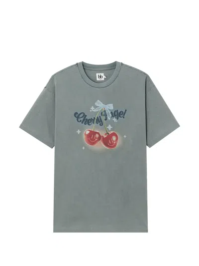 B+ab Cherry-print Bow-detail T-shirt In Gray