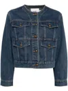 B+ab Collarless Denim Jacket In Blue