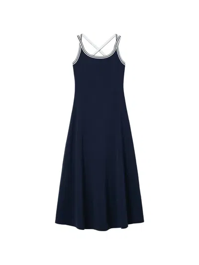 B+ab Contrast-trim Crossover-strap Midi Dress In Blue
