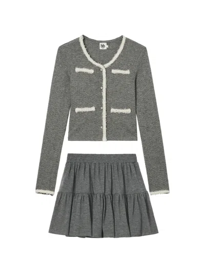 B+ab Contrast-trim Tiered Skirt And Top Set In Gray