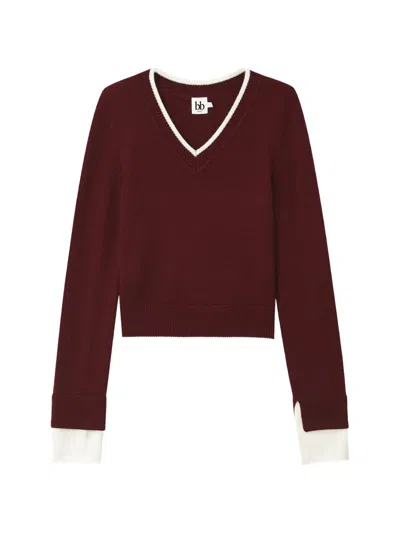 B+ab Contrast-trim V-neck Sweater In Red