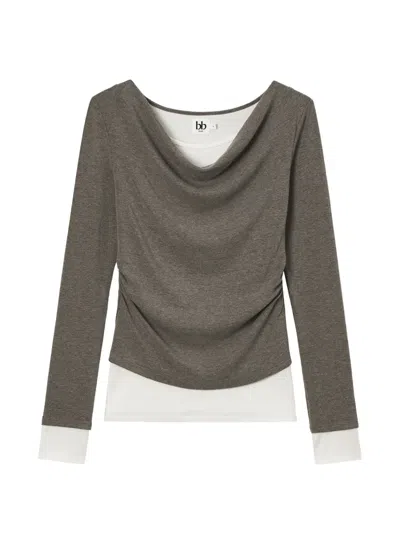 B+ab Cowl-neck Layered T-shirt In Gray