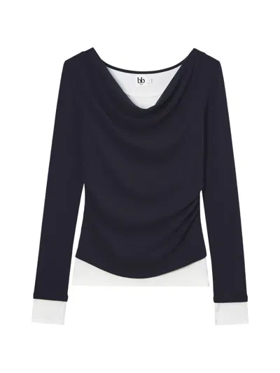 B+ab Cowl-neck Layered-effect Top In Blue