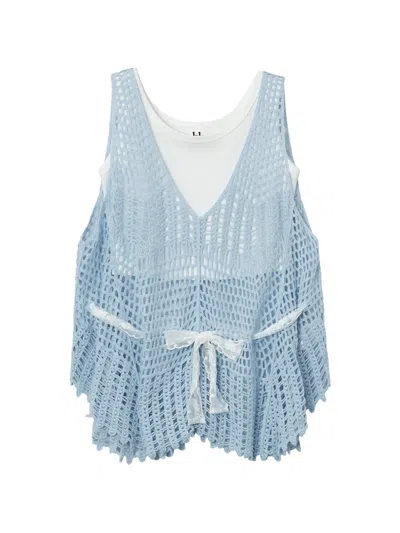 B+ab Crochet-knit Layered Cotton Top In Blue