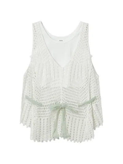 B+ab Crochet-knit Layered Cotton Top In White