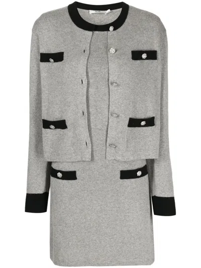 B+ab Crystal-embellished Button Fine-knit Suit Skirt In Grey