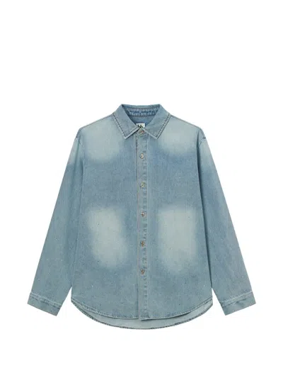 B+ab Crystal-embellished Washed-denim Shirt In Blue