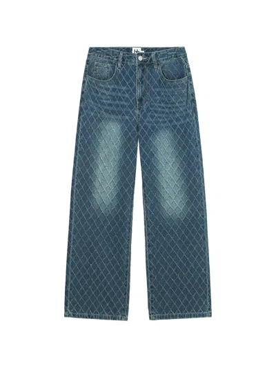 B+ab Diamond-pattern Wide-leg Jeans In Blue