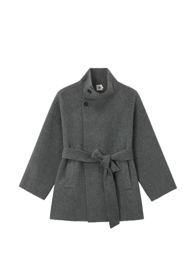 B+ab Double-breasted Belted Coat In Gray