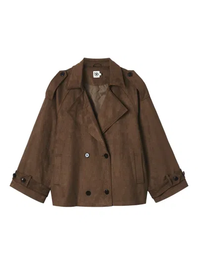 B+ab Double-breasted Short Trench Coat In Brown