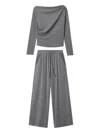 B+ab Draped-neck Wide-leg Set In Gray