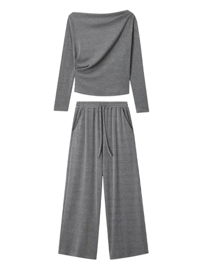 B+ab Draped-neck Wide-leg Set In Gray
