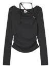 B+ab Draped-neckline Bead-embellished Top In Gray