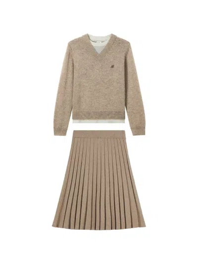B+ab Elasticated-waist Pleated Midi Skirt Set (set Of Two) In Neutral