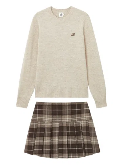 B+ab Embroidered Plaid Skirt In Neutral