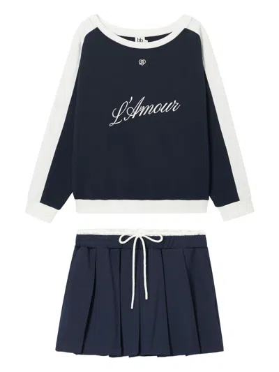 B+ab Embroidered Skirt Set In Blue