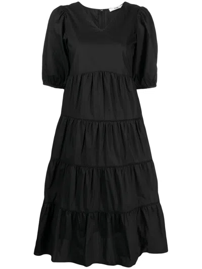 B+ab Empire-line Cotton Midi Dress In Schwarz