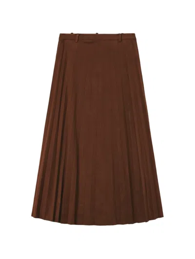 B+ab Faux-suede Pleated Midi Skirt In Brown