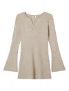 B+ab Flared-sleeve V-neck Mini Dress In Neutral