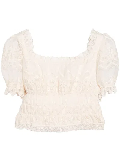 B+ab Floral-lace Cropped Top In White