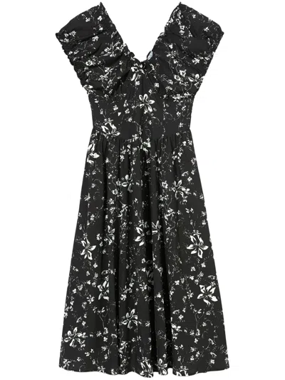 B+ab Floral-print Midi Dress In Black