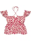 B+ab Floral-print Ruffle-detail Top In Red