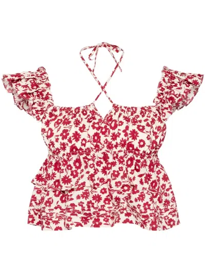B+ab Floral-print Ruffle-detail Top In Red