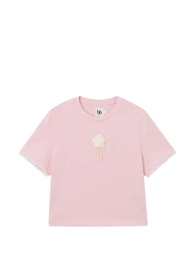 B+ab Floral-appliqué Lace-trim T-shirt In Pink