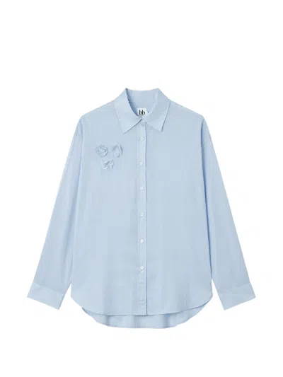 B+ab Floral-appliqué Striped Shirt In Blue