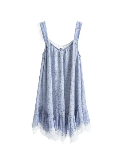 B+ab Floral-print Lace-trim Mini Dress In Blue