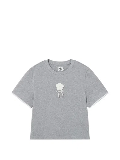 B+ab Flower Lace-trim T-shirt In Gray