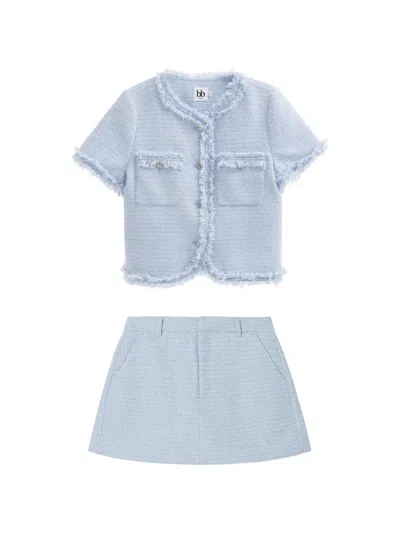 B+ab Frayed Bouclé Shorts Set In Blue