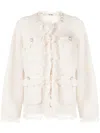 B+ab Frayed-trim Tweed Cardigan In Pink