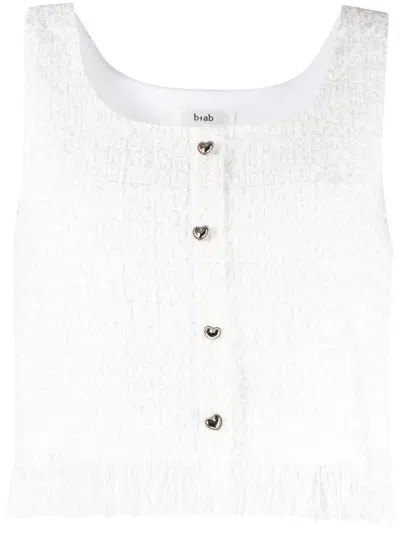B+ab Fringed Sleeveless Tweed Top In White