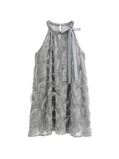B+ab Fringe-detailed Halter-neck Mini Dress In Gray