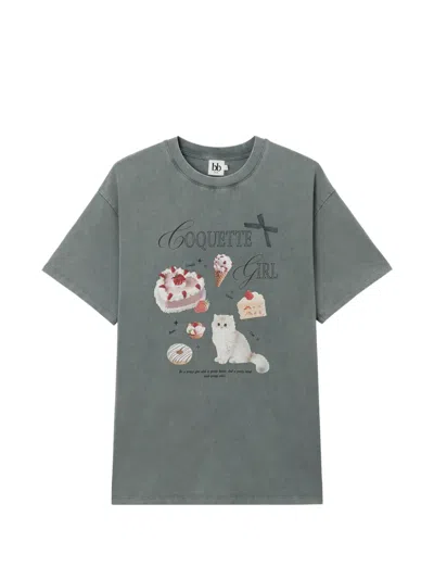 B+ab Graphic-print Acid-wash T-shirt In Gray
