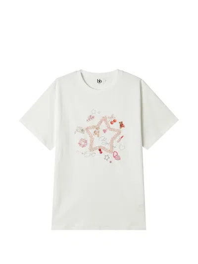B+ab Graphic-print Bouclé-trim T-shirt In White