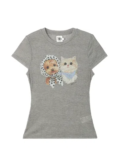 B+ab Graphic-print Ribbed T-shirt In Gray